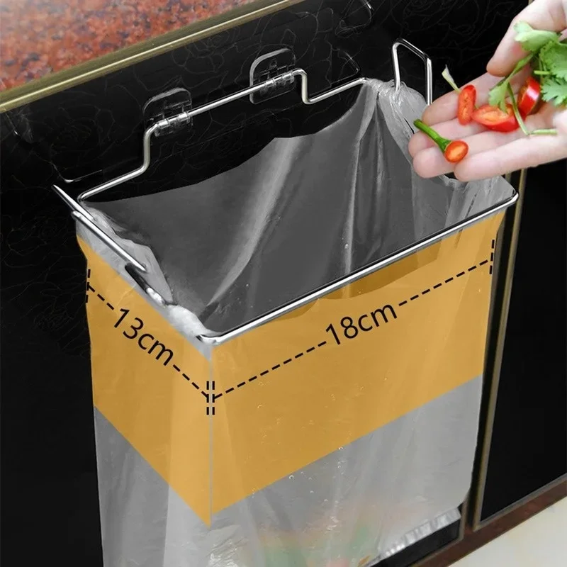 New Practical Stainless Steel Closet Garbage Kitchen Storage Household Supplies Punch-free Bracket Trash Can Rack Cabinet Door