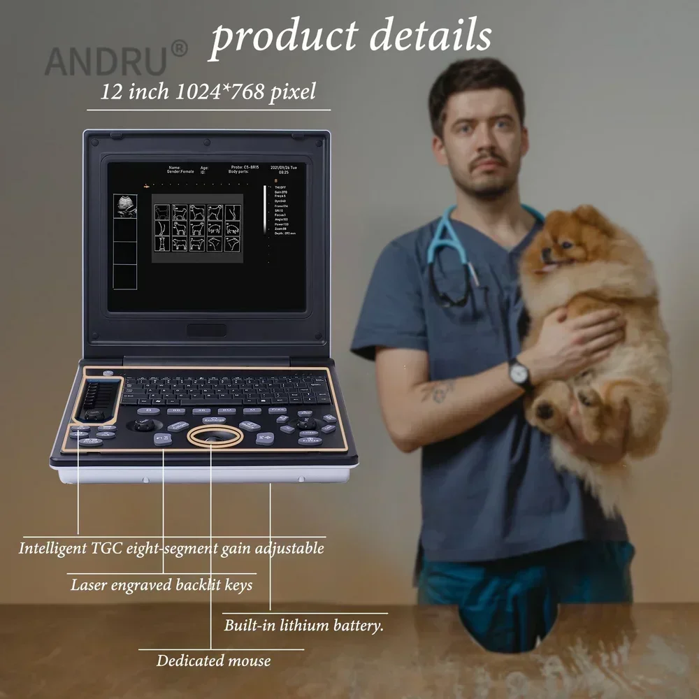 Veterinary B-Ultrasound Machine with 3.5 MHz Micro Convex Probe for Pregnancy Cat Dog Goat Cow Pig Portable Laptop Scanner