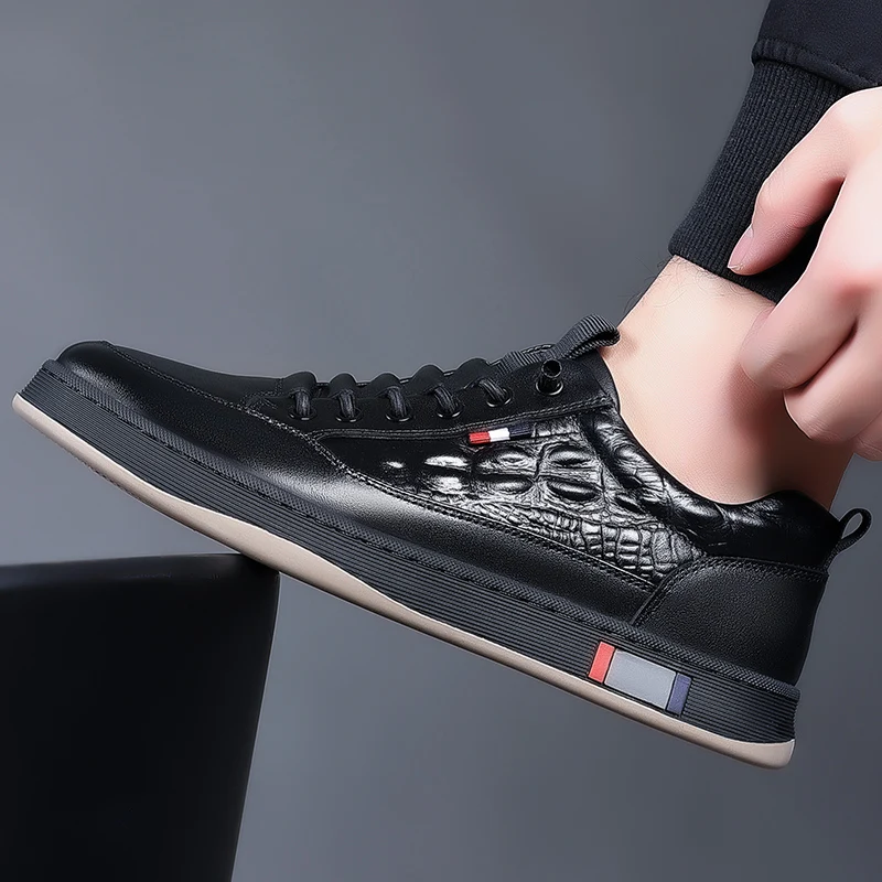 Herren Leder Sneaker, Vulkanisierte Freizeitschuhe Zum Laufen_voghion.com