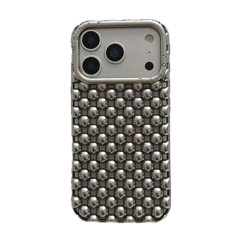 Matte Silver Hollow Out Beads Phone Case with Summer Heat Dissipation Technology