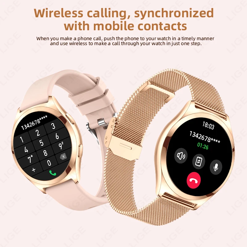 LIGE New Smart Watch Ladies Custom Dial Clock Heart Rate Blood Oxygen Women's Health Smartwatch AI Voice Calling For Android iOS