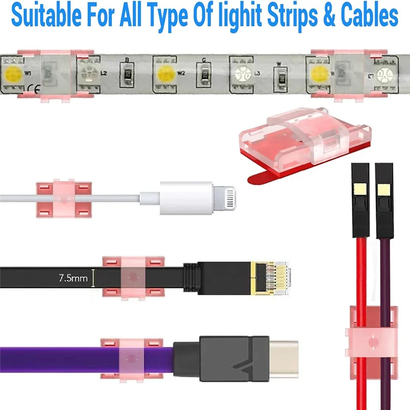 N11R 100PCS 자체 접착 테이프가있는 LED 조명 스트립 용 장착 클립 + 실내 조명 스트립 용 나사 조명 클립
