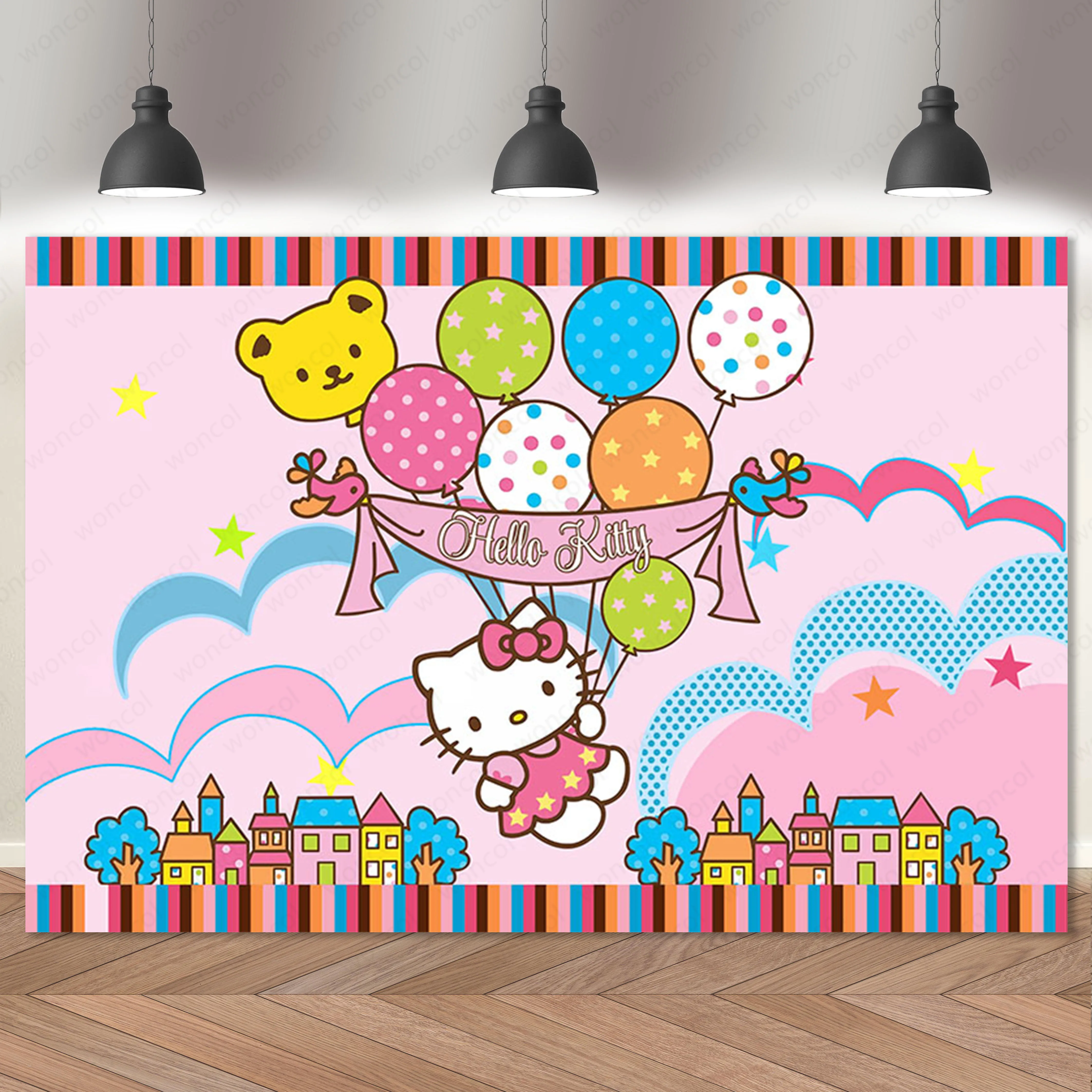 thumbnail image 1 of Fondo rosa de Hello Kitty, decoración para fiesta de cumpleaños de niña, fondo de fotografía de gatos de vinilo, cartel para Baby Shower, accesorios de estudio, 1 of 4