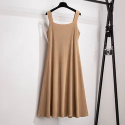 Plus Size 170Kg Women's Summer Ice Silk Knitted Suspender Dress Bust 160-170cm 5XL 6XL 7XL 8XL 9XL 10XL High Stretch Inner Dress