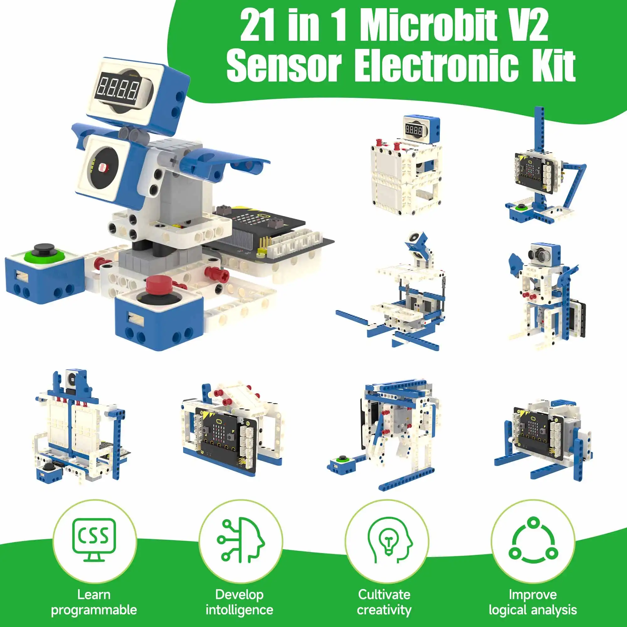 Microbit V2 센서 모듈 키트, 어린이 코딩 스템 교육 지지대, MakeCode 파이썬 프로그래밍 가능 장난감, 전자 DI..
