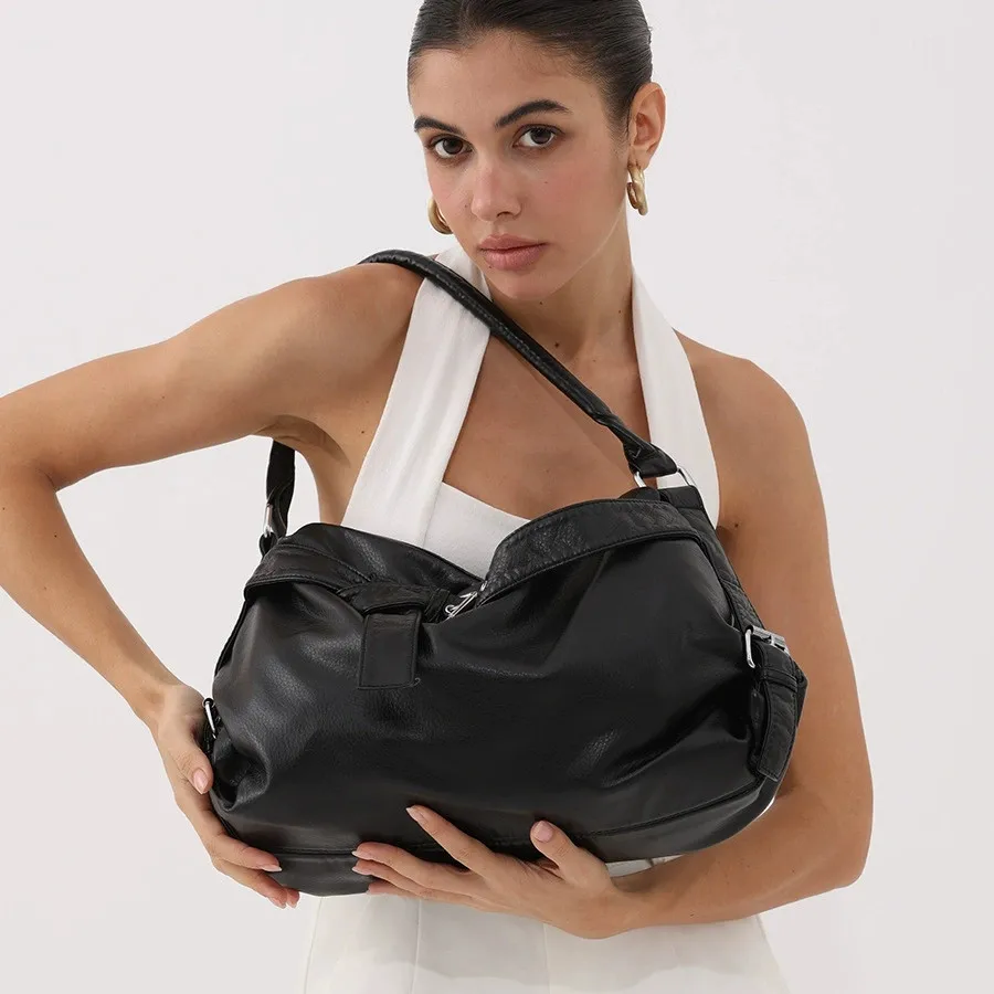 Retro Large-Capacity Soft PU Tote Bag Fashion Women's Handbag for Outdoor PU Crossbody Bag Chic Ladies PU Leather Tote Bag