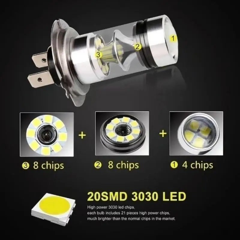 LED Bulb Super Bright 100W H7 H4 LED Headlight Fog DRL Bulbs High/Low Beam 6000K White H8 H9 H11 9005 9006 Lamps 2Pcs for Car 12V 4300K