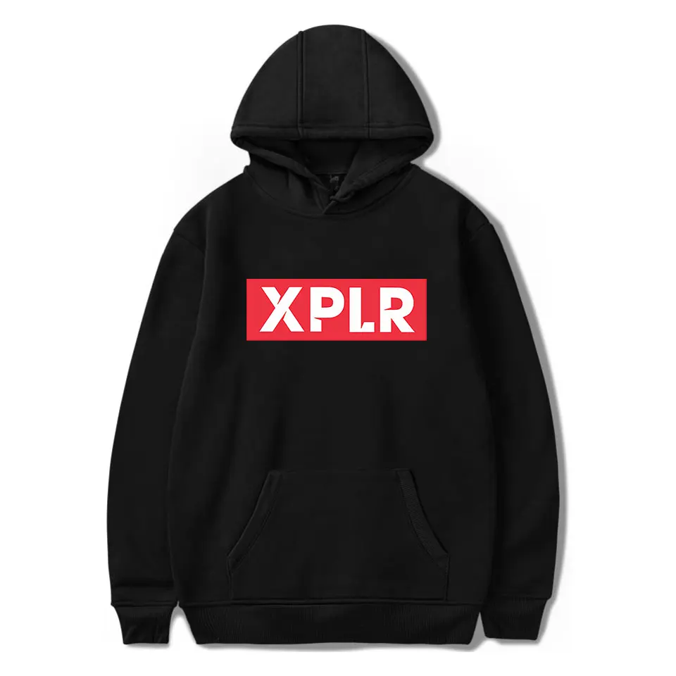 

XPLR com capuz com logotipo, estilo casual, pulôveres estampados, moletom, streetwear, Sam & Colby Merch