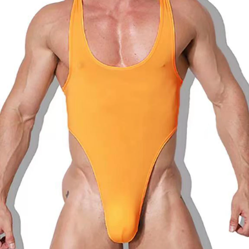 Men's Sexy Jumpsuit Solid Stretch One-Piece Underwear Camouflage Bodysuit Shaper Vest Wrestling Singlet Open Butt Rompers