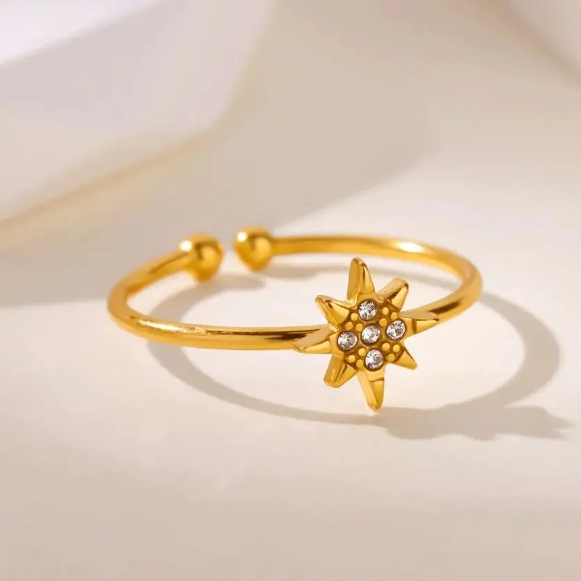 Zircon Sun Rings 18K Gold Plated Stainless Steel Crystal Opening Ring