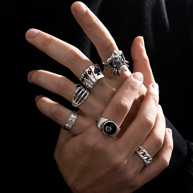 Stainless steel bracelet metal bracelet Punk geometric silver color chain wrist bracelet for men ring charm set couple Emo fashion jewelry gifts Pulera Mejer