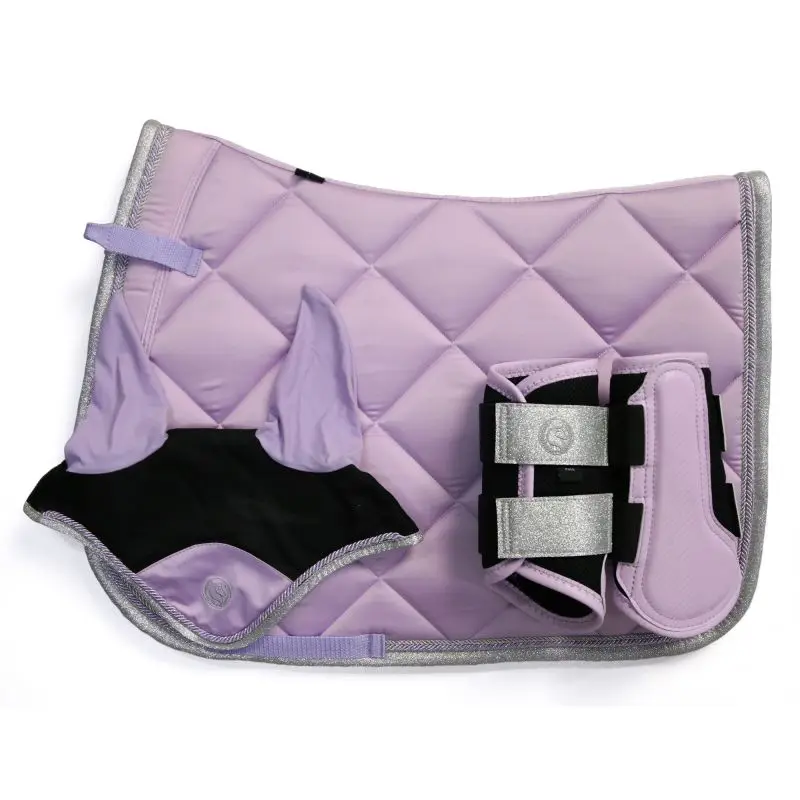 Horse Harness Lilac Purple Equestrian Sweat Pad Strap Leg Guard Horse Earmuffs Suit