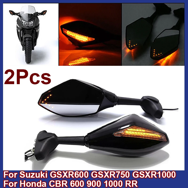 2/4Pcs Motorcycle Rear View Side Mirror LED Turn Signal Light For Suzuki GSXR600 GSXR750 GSXR1000 For Honda CBR 600 900 1000 RR