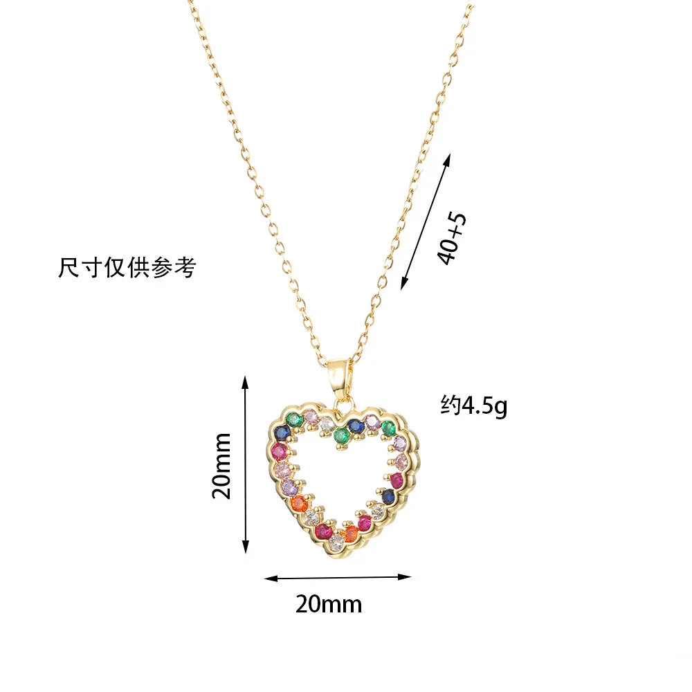 Light luxury retro sweet colored zircon love necklace for women, pendant