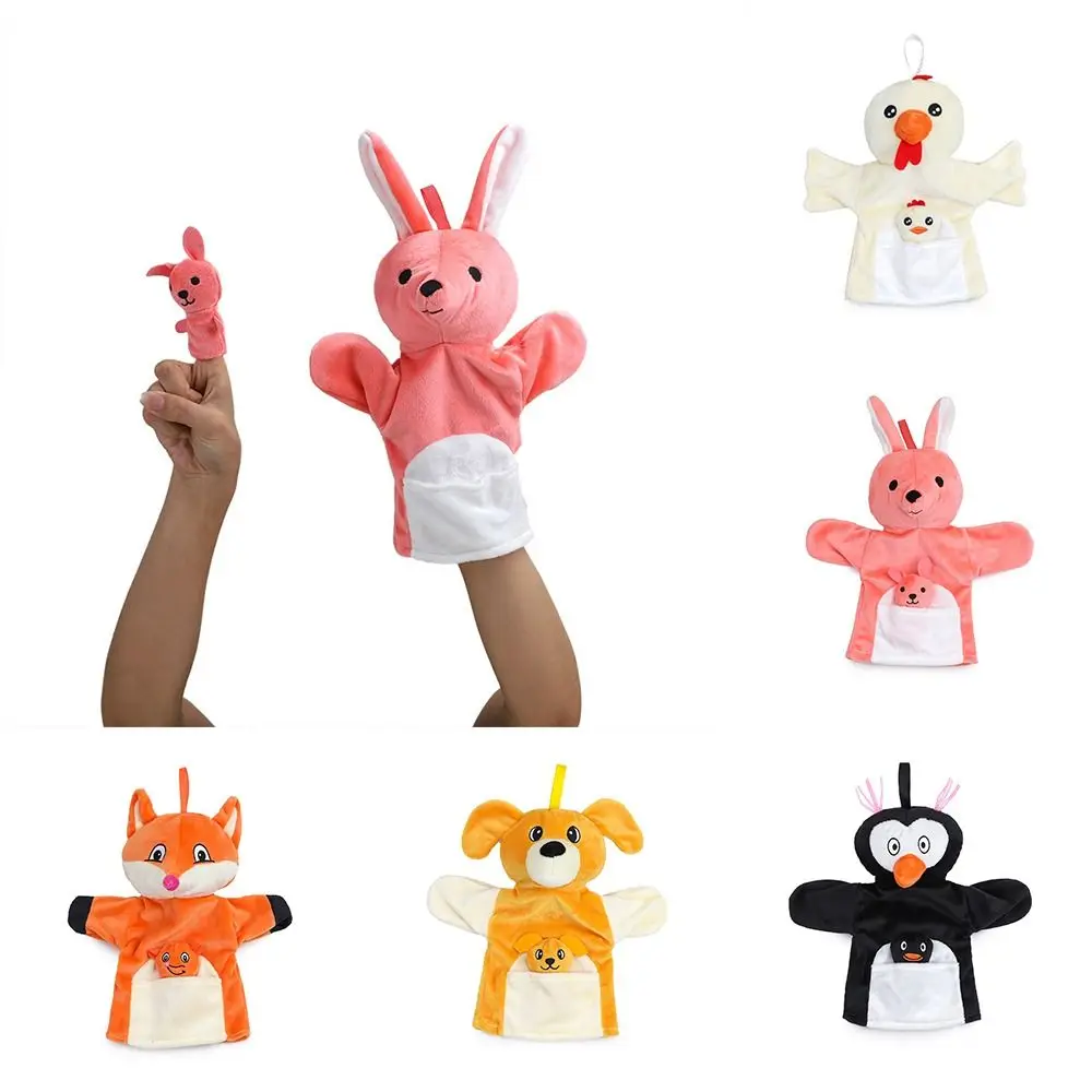 

Cute Animal Hand Puppet with Small Finger Puppet Plush Toy Kindergarten Story Interactive Props Parent-child Game Glove Dolls