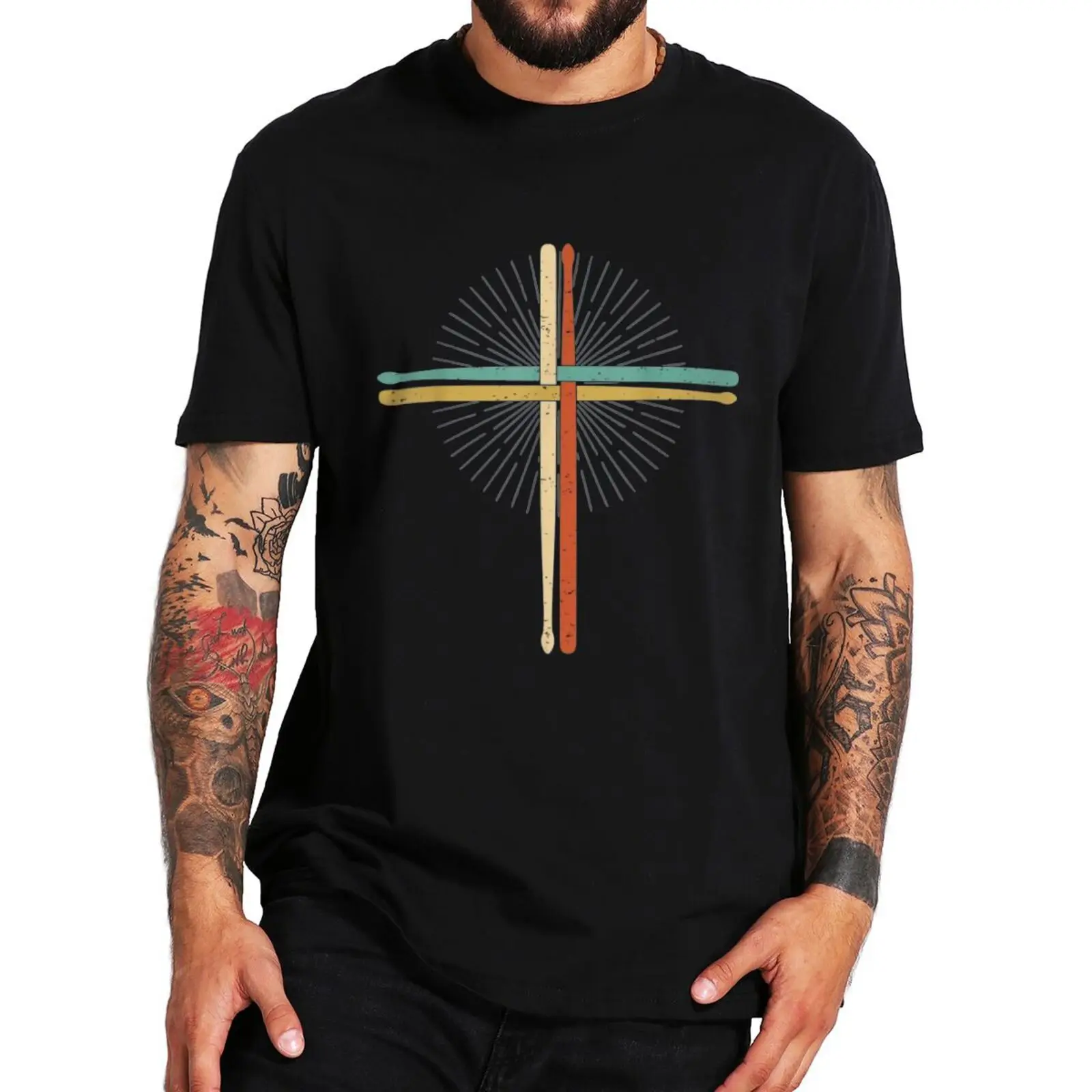 

New Drums Jesus Design T Shirt Vintage Harajuku Drummer Gift Graphic Tops Cotton Round Neck Casual O-neck T-shirt