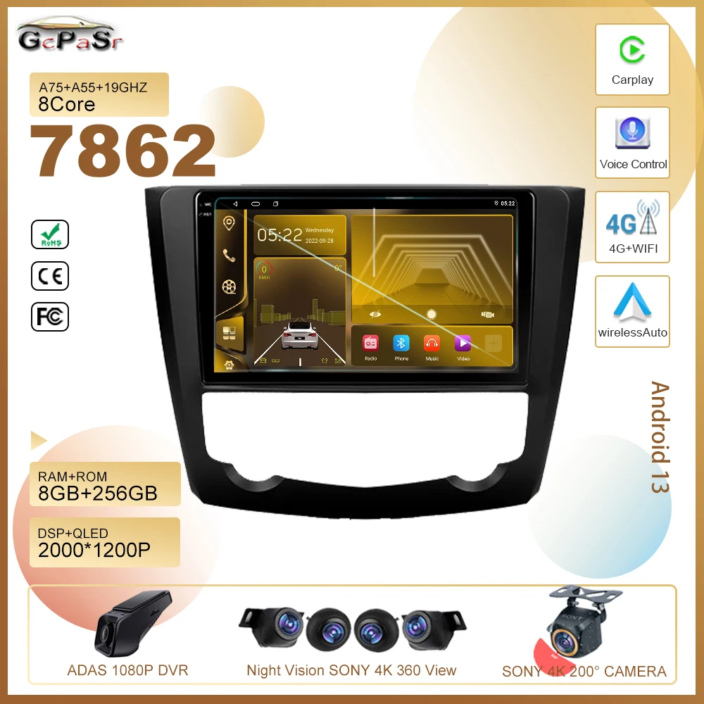 

Автомобильный радиоприемник для Renault Kadjar 2015-2017Android13, стерео Мультимедийный Плеер, 5G wifi, GPS-навигация, беспроводной процессор Carplay, HDR, QLED