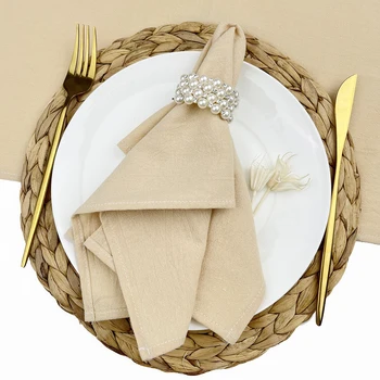 Serviettes en tissu 100% coton crème, 4 pièces, Serviettes de Table à dîner, douces, lavables, réutilisables, pour fêtes de mariage, Restaurant 1