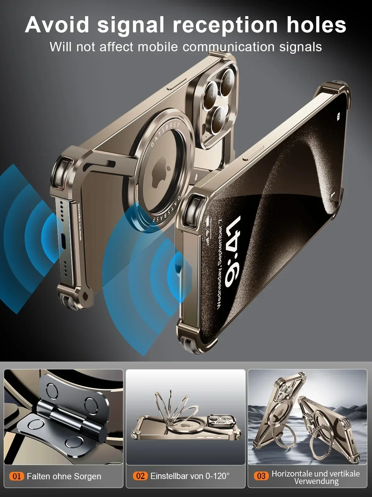 Eary Z Shape Metal Magsafe Phone Case for iPhone16 15 14 13 12 Pro Max Magnetic 360°Rotation Stand Metal Frameless Cover Bumper