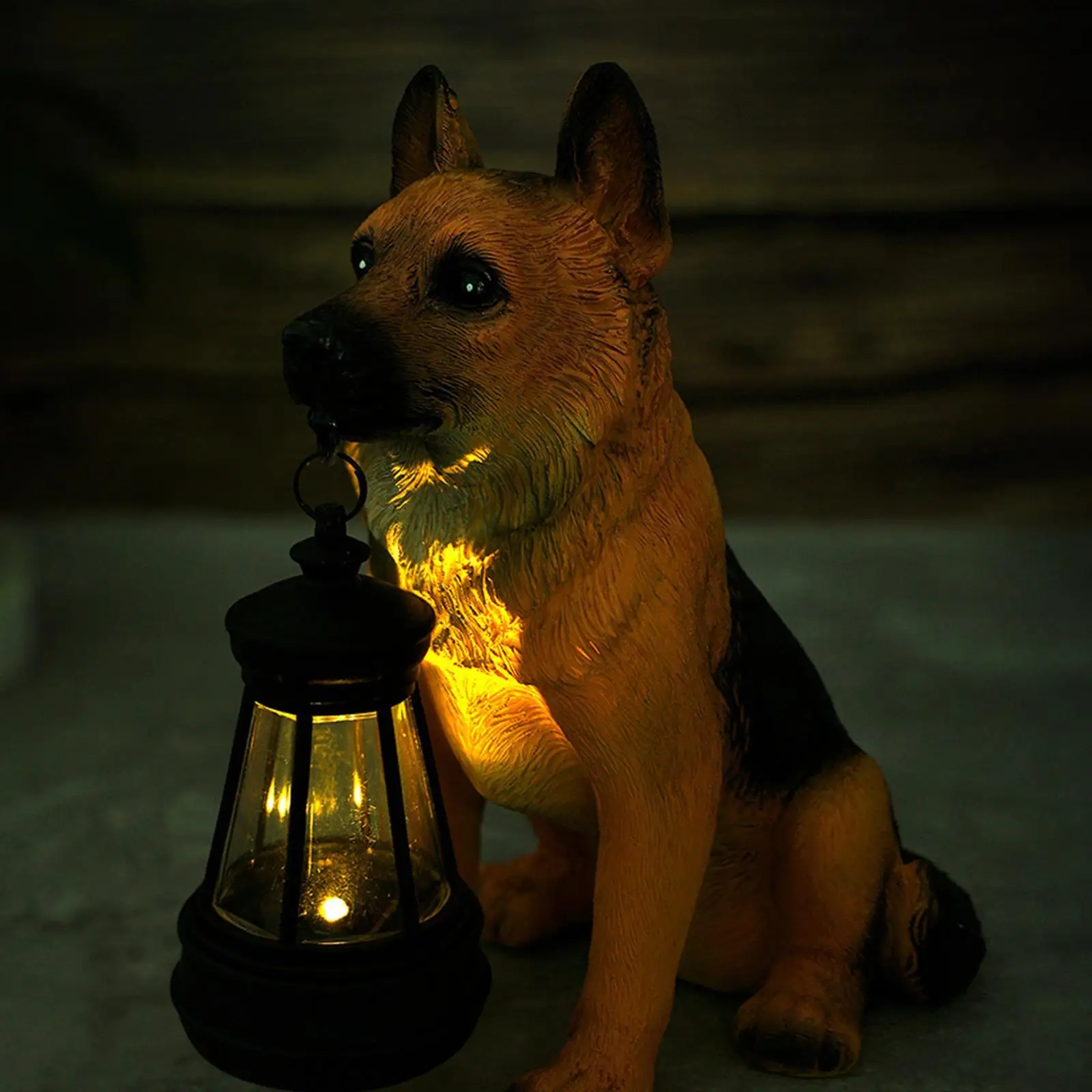 Dog Solar Garden Statue Waterproof Resin German Shepherd Decorative Sculpture for Landscape Backyard Flower Bed Porch Balcony