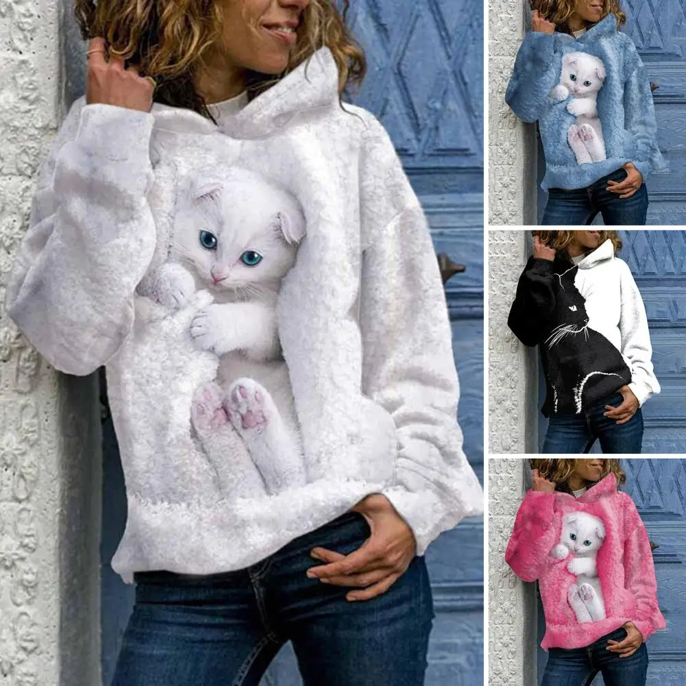 

Повседневный Стильный пуловер, Женская толстовка с 3d принтом животных, плюшевый мягкий теплый пуловер с длинным рукавом, повседневный уютный пуловер средней длины для осени
