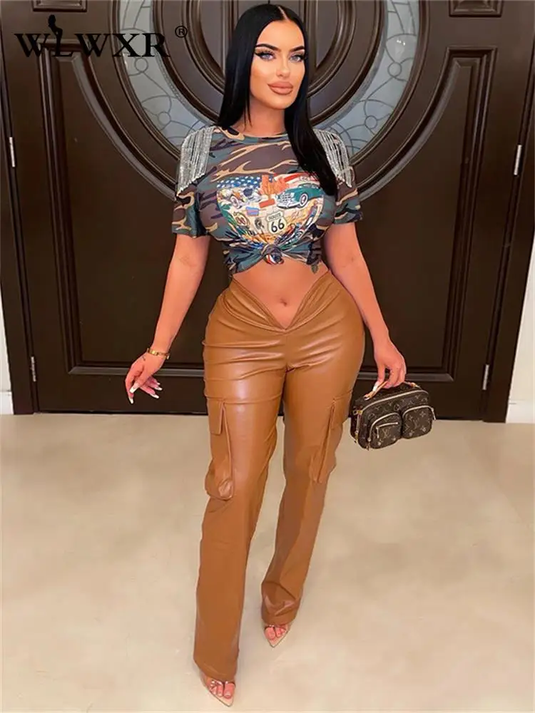 

WLWXR летние футболки с рисунком комиксов с кисточками для женщин 2023 камуфляжные футболки с принтом аниме коротким рукавом короткие женские топы