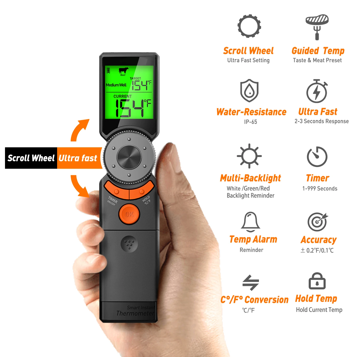 Digital Thermometer Digital Kitchen Thermometer Barbecue Thermometer Non Medical Thermometer Meat Thermometer Digital Meat Thermometer Portable Meat Thermometer LCD Digital Baking Instant Read Kitchen Waterproof Food BBQ Thermometer Handheld Fold