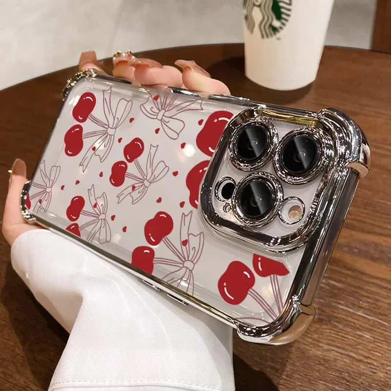 Elegant Bow Cherry Lichee Plating Phone Case Cover