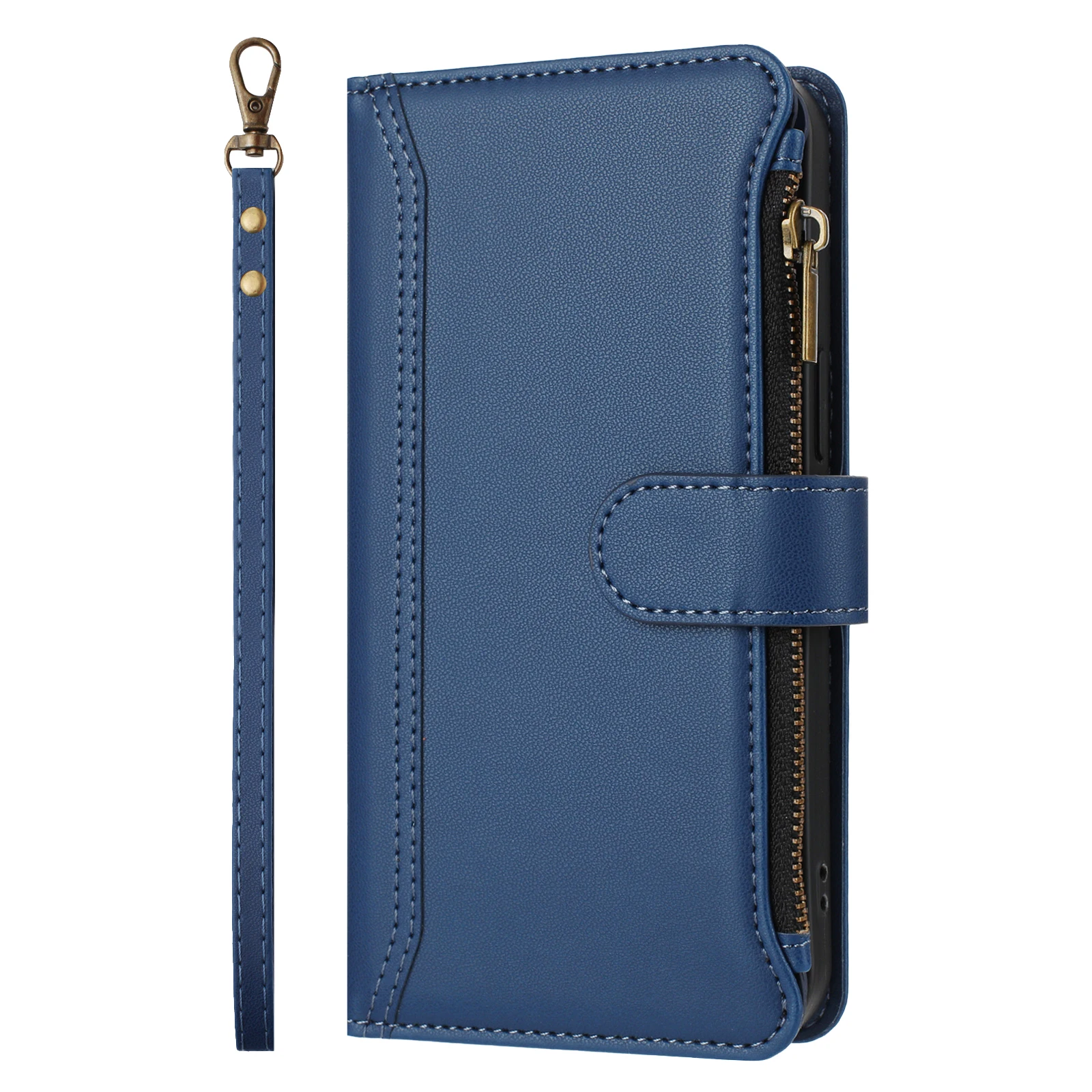 Elegant PU Leather Crossbody Wallet with Zipper and Wrist Strap