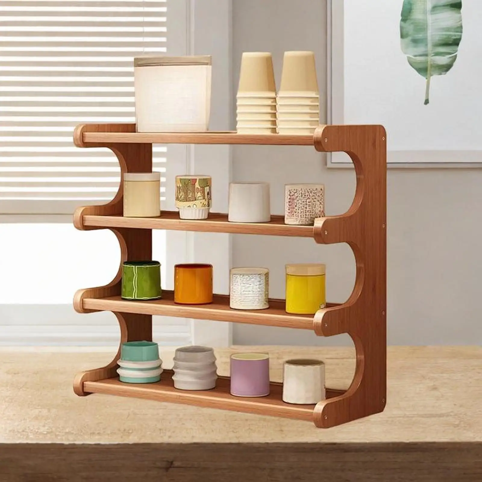Desktop Shelf 4 Layer Home Decor Sundries Display Shelf Makeup Shelf Organizer Wooden Storage Rack for Dresser Dorm Bedroom 3