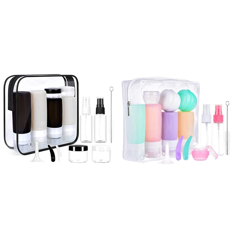 

15 Piece Travel Bottles Set For Toiletries Containers Leak Proof Travel Accessories Squeezable Shampoo Bottles Black White