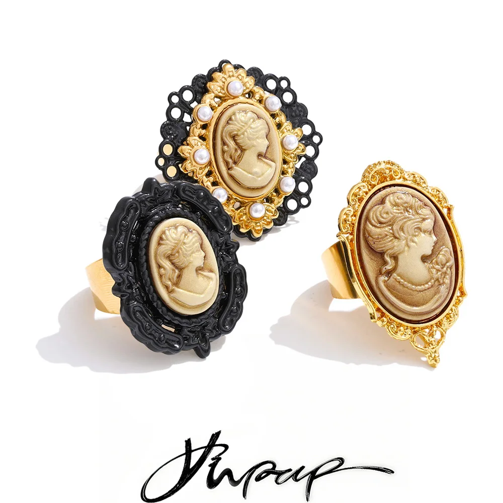 Yhpup Resin Pearls Oval Open Ring