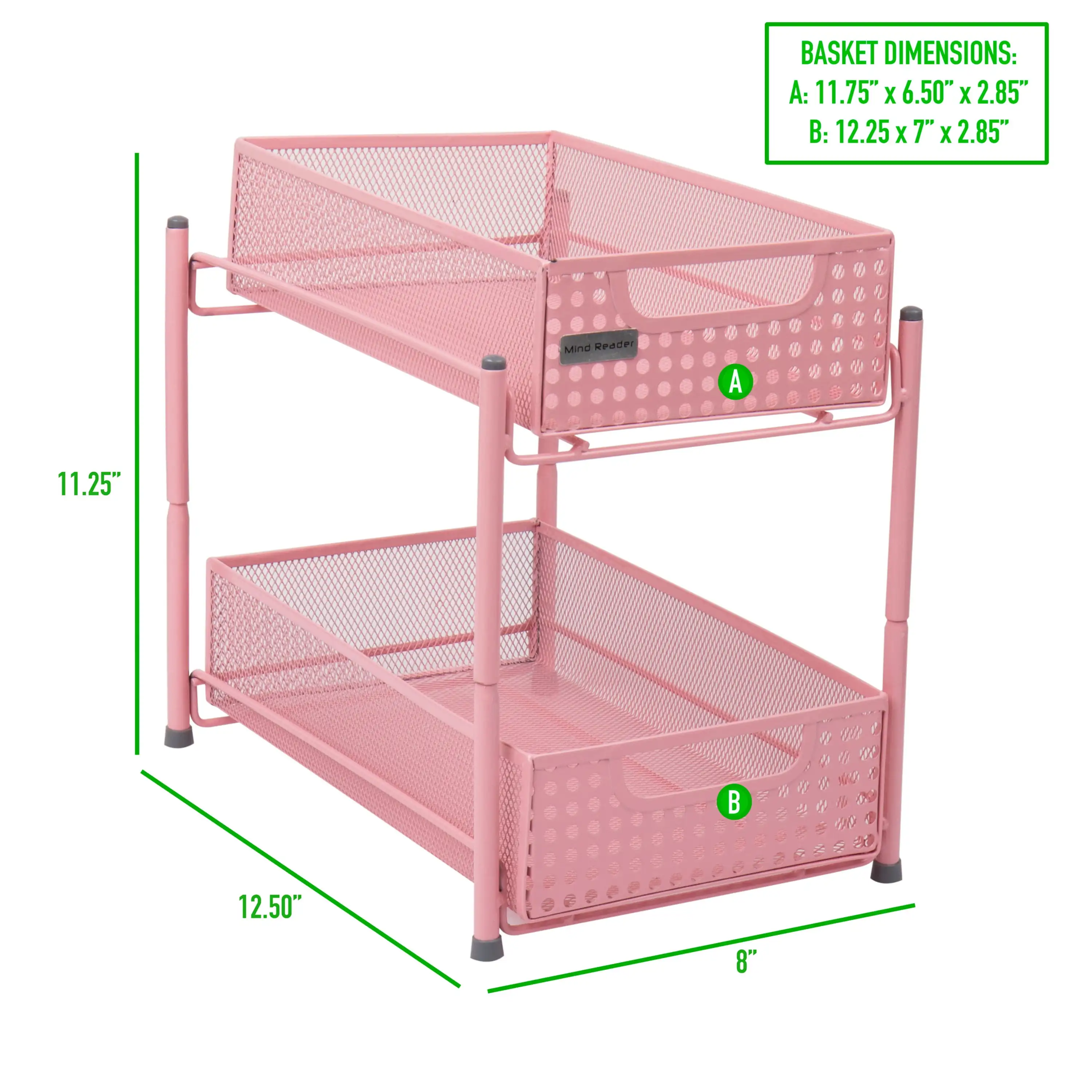 

Mind Reader 2-уровневый металлический сетчатый сверхмощный Органайзер, выдвижной фотоальбом для кухни, ванной комнаты, офисного стола, розовый