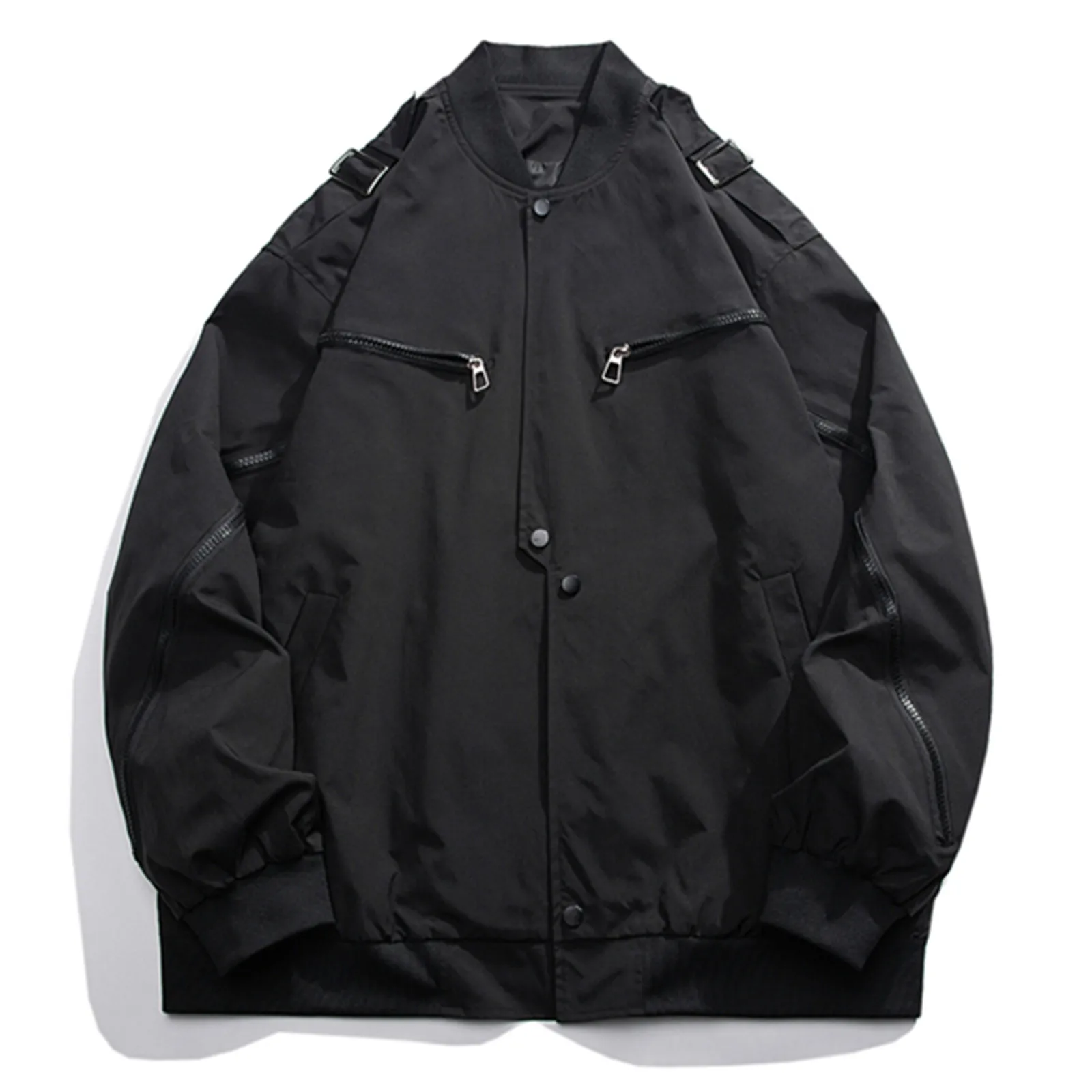 

Men's Dark Bomber jacket Male Techwear Pocket Patchwork Black Trend Darkwear Autumn New Loose Baseball Uniform Coat Outfit