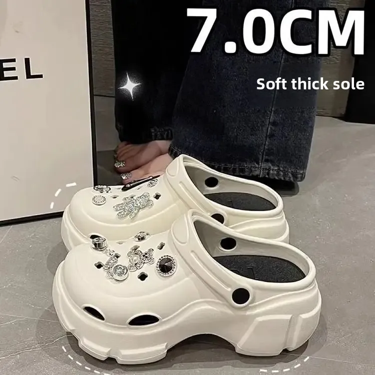 Women's EVA Clog Shoes Summer Thick Bottom Heightening Beach Sandals Slip-On PVC Upgraded Fashionable Hole Design Footwear