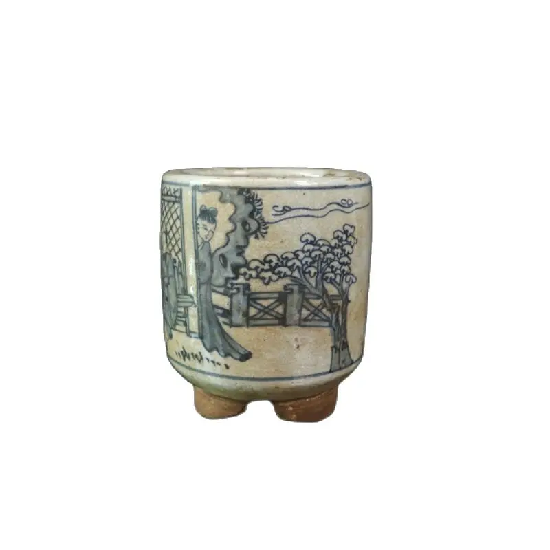 

China Old Porcelain Cracked Glaze Blue and White Figure Story Pattern Pen Container
