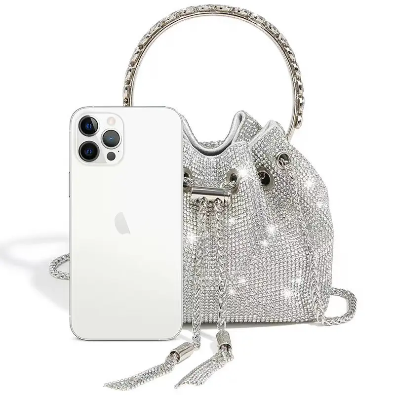 Women's bag summer new rhindiamonds bag shiny diamond-studded bucket bag niche light luxury cross-body handbag dinner bag