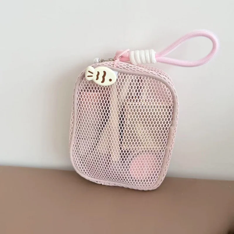 Tofu Block Mesh Cosmetic Bag High Appearance Dopamine Pearl Zipper Large Capacity Portable Travel Toiletry Bag