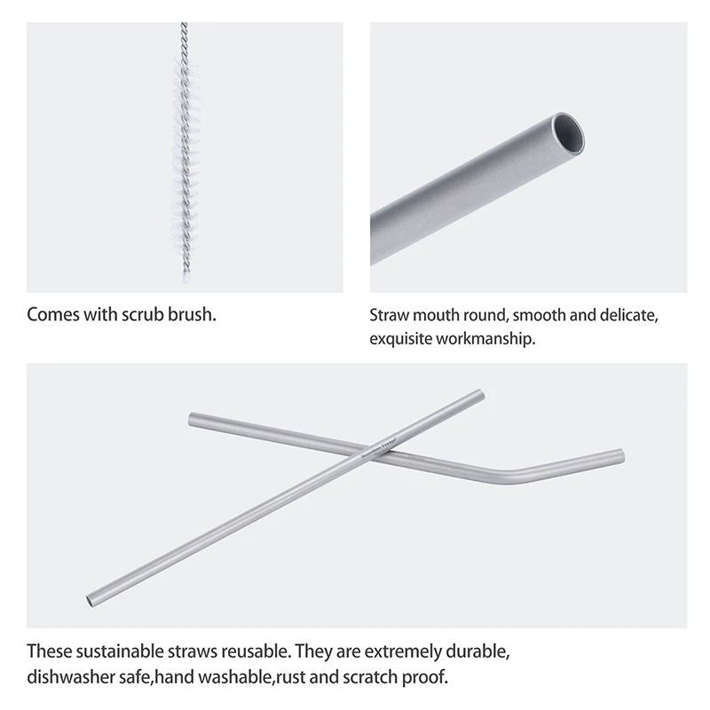 Boundless Voyage Titanium Straw with Cleaning Brush Straight Curved Reusable Drinking Straw Water Flatware for Coffee Tea Yogurt 6