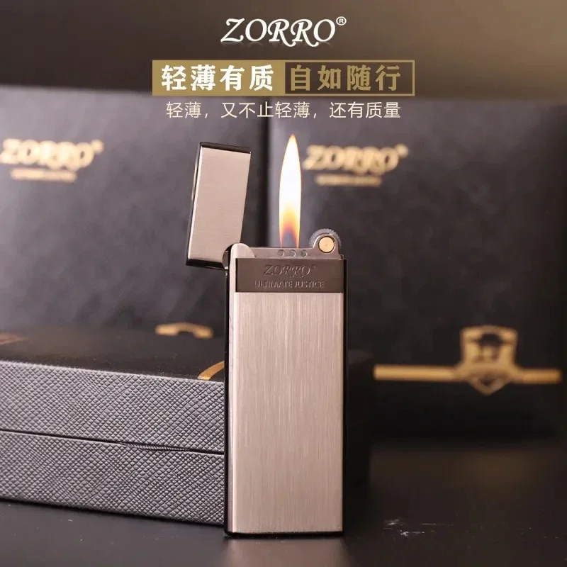 Description Picture 3 of item2024 New Zorro Brass Lighter Slim 5mm Inflatable Creative Grinding Wheel Portable Classic Windproof Lighter Smoking Men's Gift