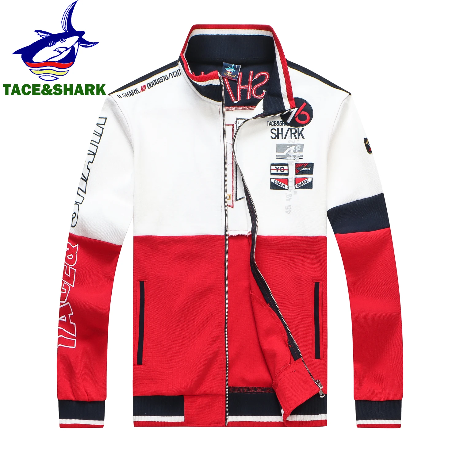 TACE&SHARK Brand Jacket Men Fashion Casual Mens Business Embroidery Sportswear Bomber Jacket Mens Coats Homme Red Clothes