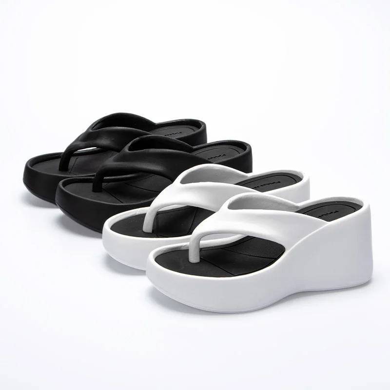 Women's Wedges Heels Flip Flops Summer Clip Toe Platform Sandals for Woman Mix Color Non-Slip Chunky Heel Slides Slippers