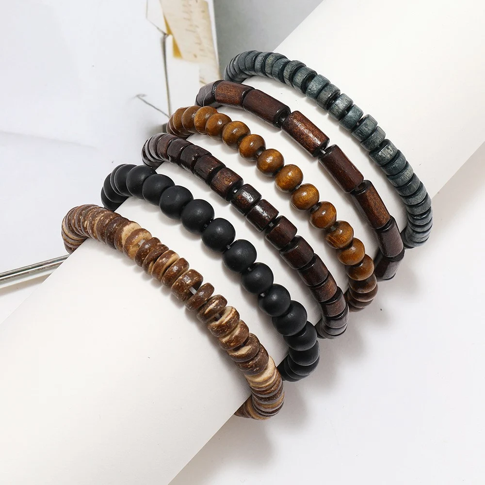 Multi-layer Buddha Bead Beaded Bracelets Men's Retro Style Multi-layer Elastic Thread Adjustable Wooden