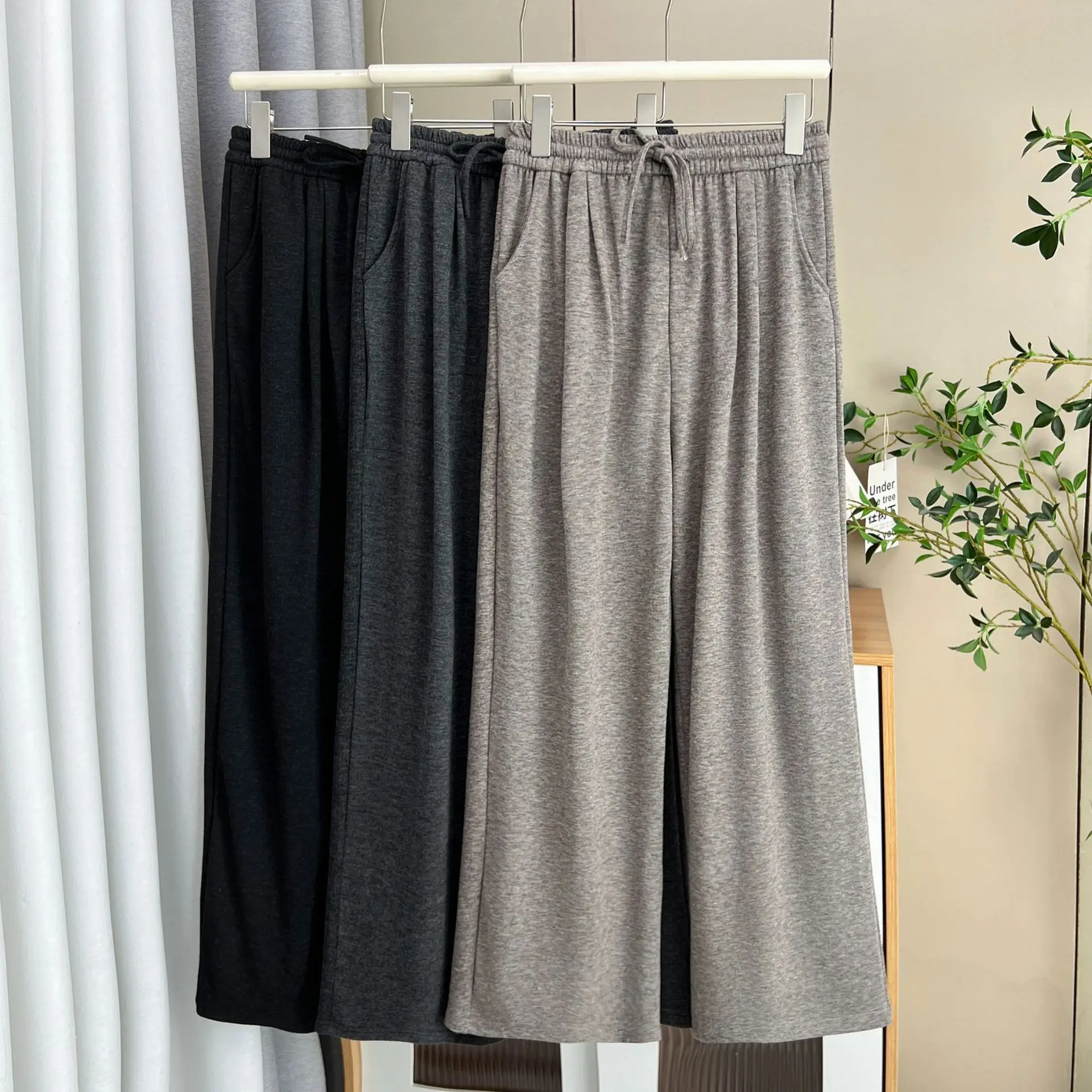 Plus Size Women's Straight Leg Pants 2025 Autumn New Style Simple Casual Drawstring Waist Full Length Trousers 8021