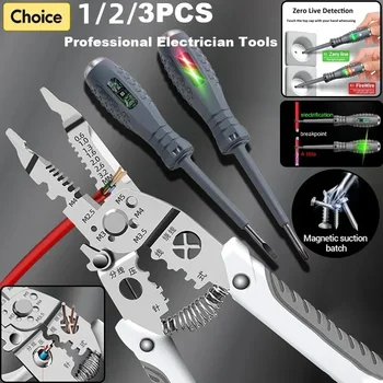 1/2/3pcs Professional Electricians Tester Pen Cable Stripping Multifunction Pliers Screwdriver Wireman Maintenance Tool 1