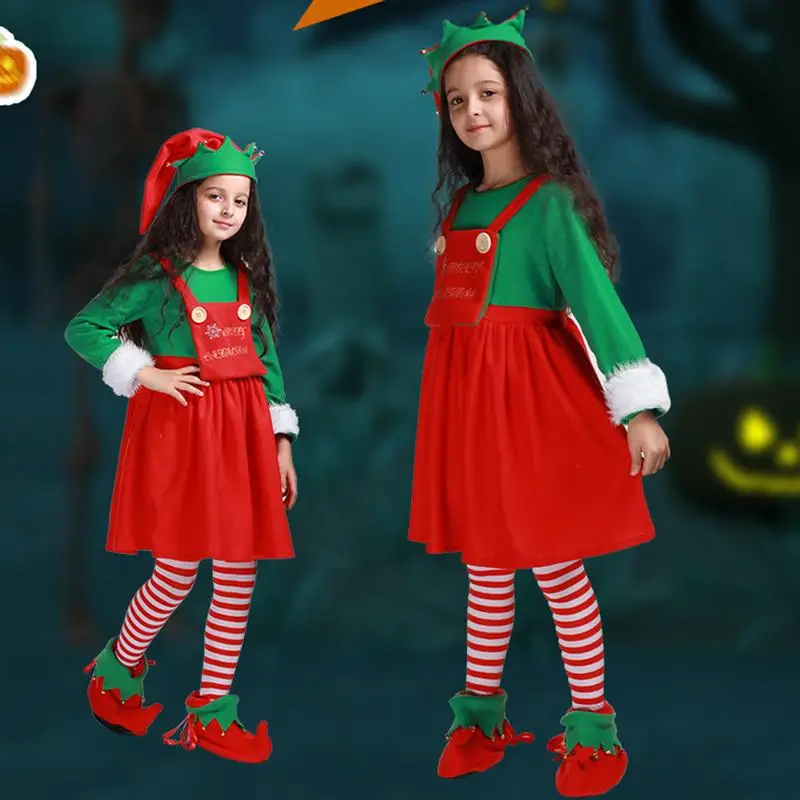 

1set Christmas Elf Costume Funny Cosplay Clothes Colorful Kid Outfit Cute Christmas Outfit For Parties Gatherings Holidays Event