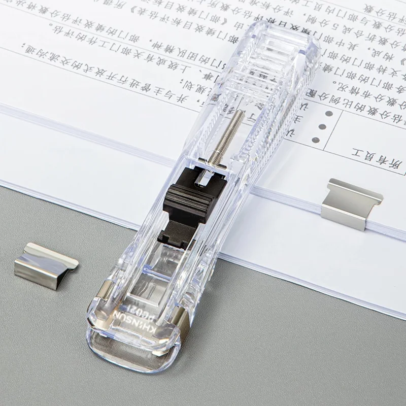Staple Metal Clip Push Hand Paper Clipper with Refill Fixing Organizing Stapler Reusable Push Clamp for Document File Stationery push stapler hand stapler metal stapler