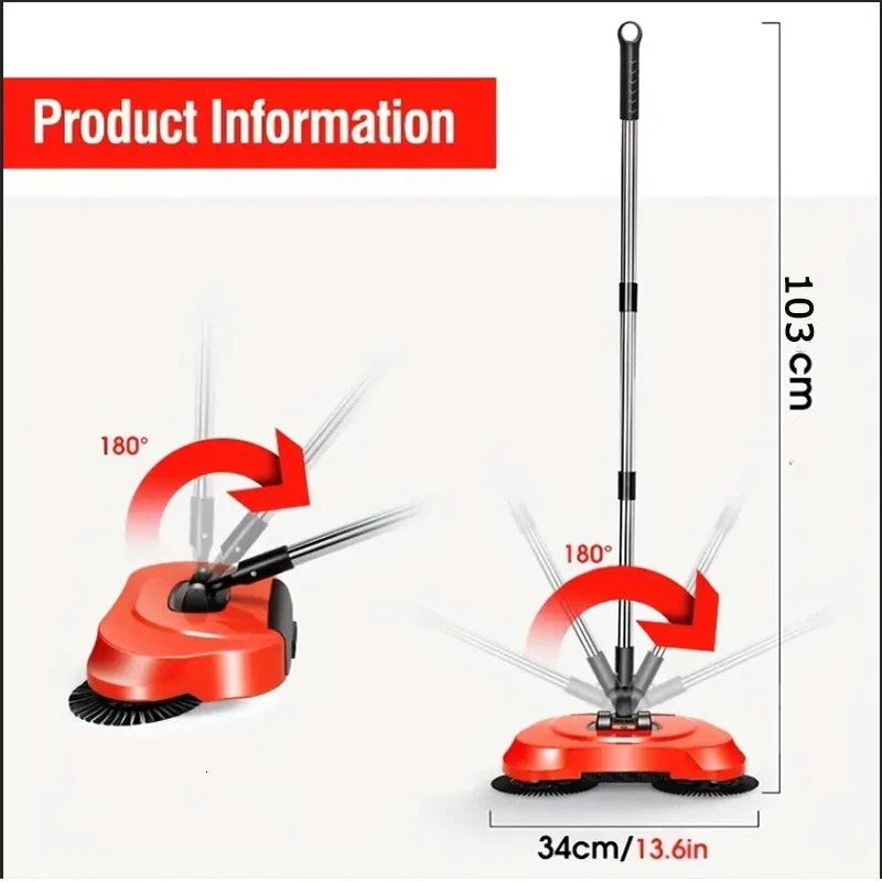 360° Hand Push Sweeper Vacuum Cleaner Sweeping and Mopping All-in-one Machine Broom Dustpan Combination for Home Office Cleaning - 3