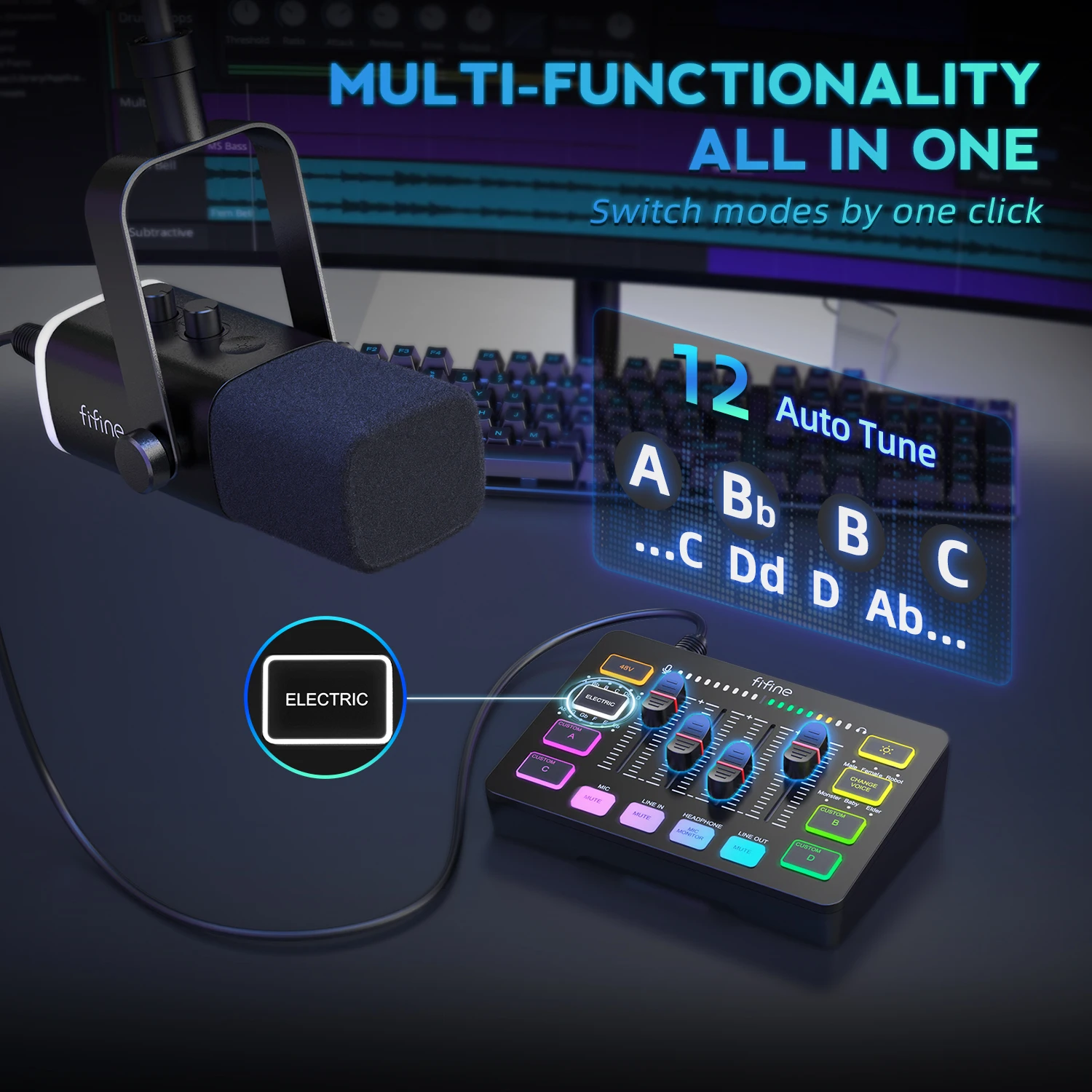 FIFINE オールインワン ポッドキャスト キット RGB オーディオ