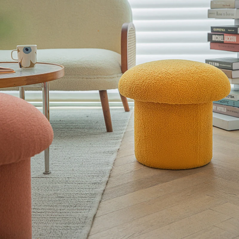 Wuli Nordic Lamb Velvet Mushroom Stool Children's Cute Round Stool Ins Suede Shoe Changing Bedroom Dressing